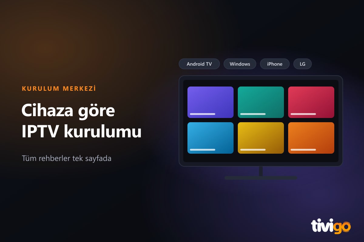 Cihaza göre IPTV kurulum rehberlerini gösteren televizyon ve etiketler