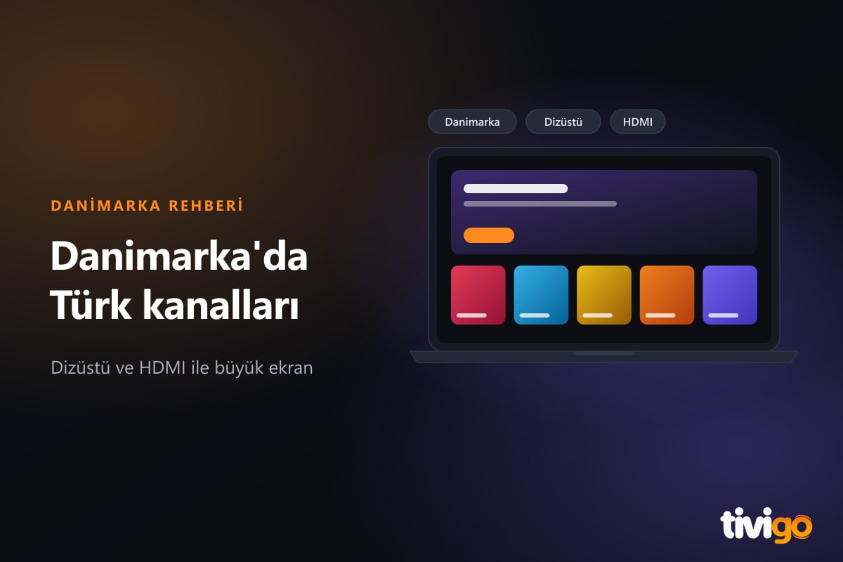 Dizüstü bilgisayar ekranında Türk kanalı yayını ve Danimarka etiketi