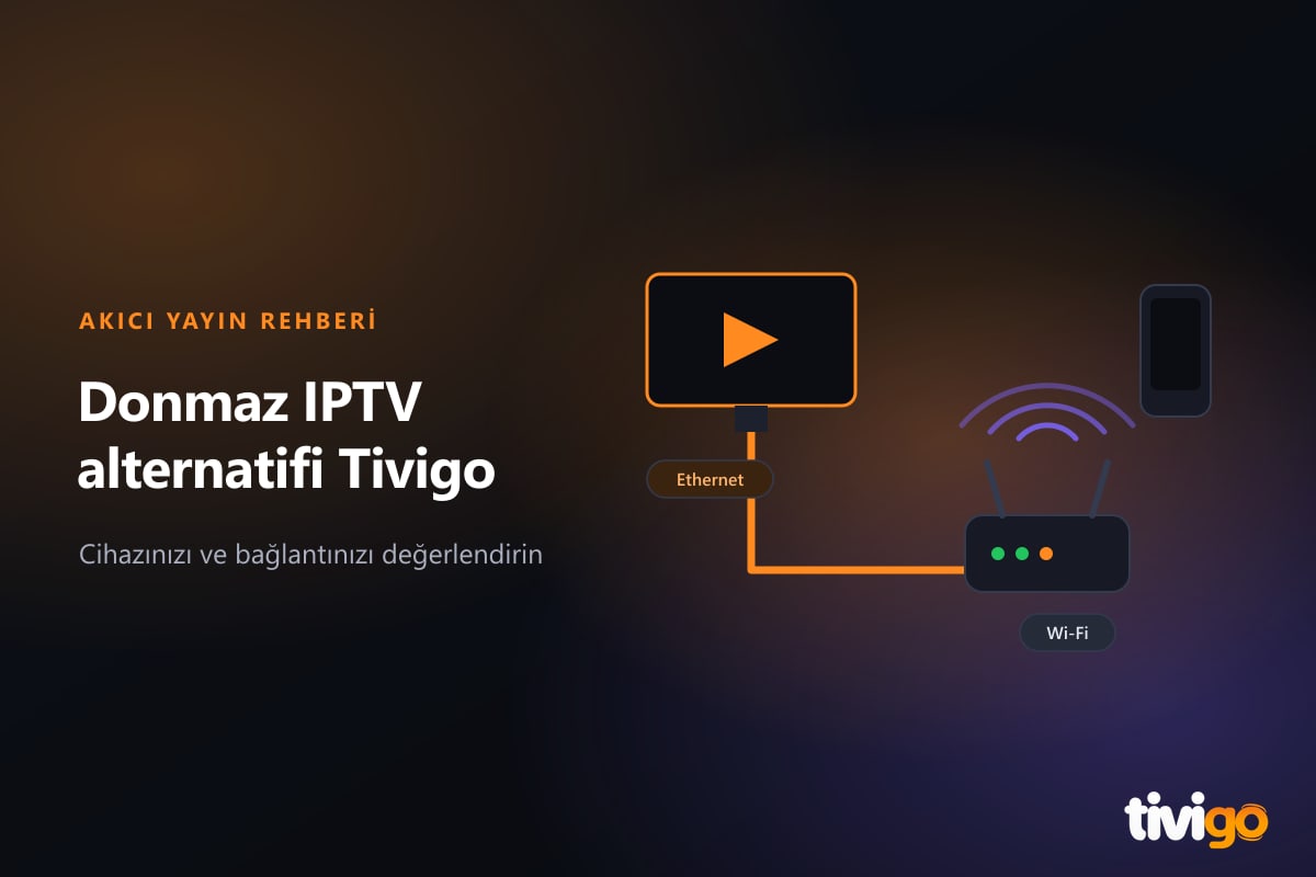 Donmaz IPTV alternatifi Tivigo için bağlantı kontrolünü temsil eden modem, kablo ve ekran çizimleri