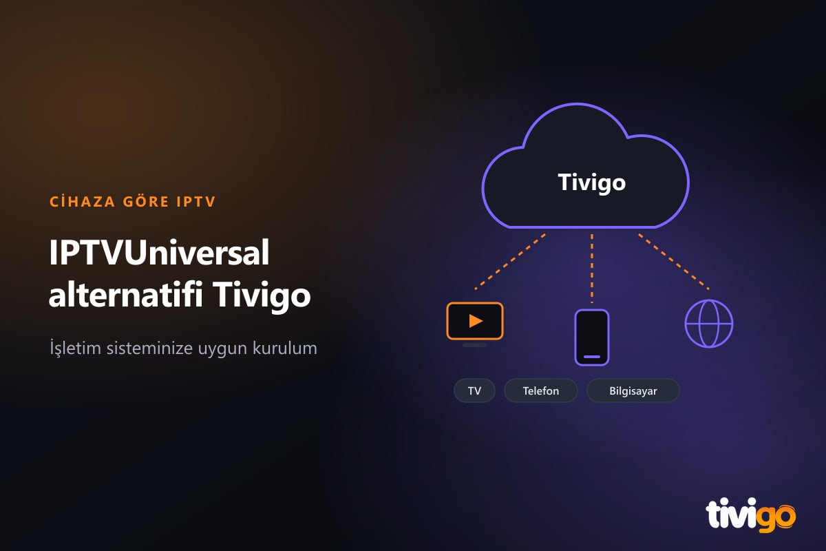 IPTVUniversal alternatifi Tivigo için hesap, televizyon, telefon ve web erişimini gösteren bağlantı şeması