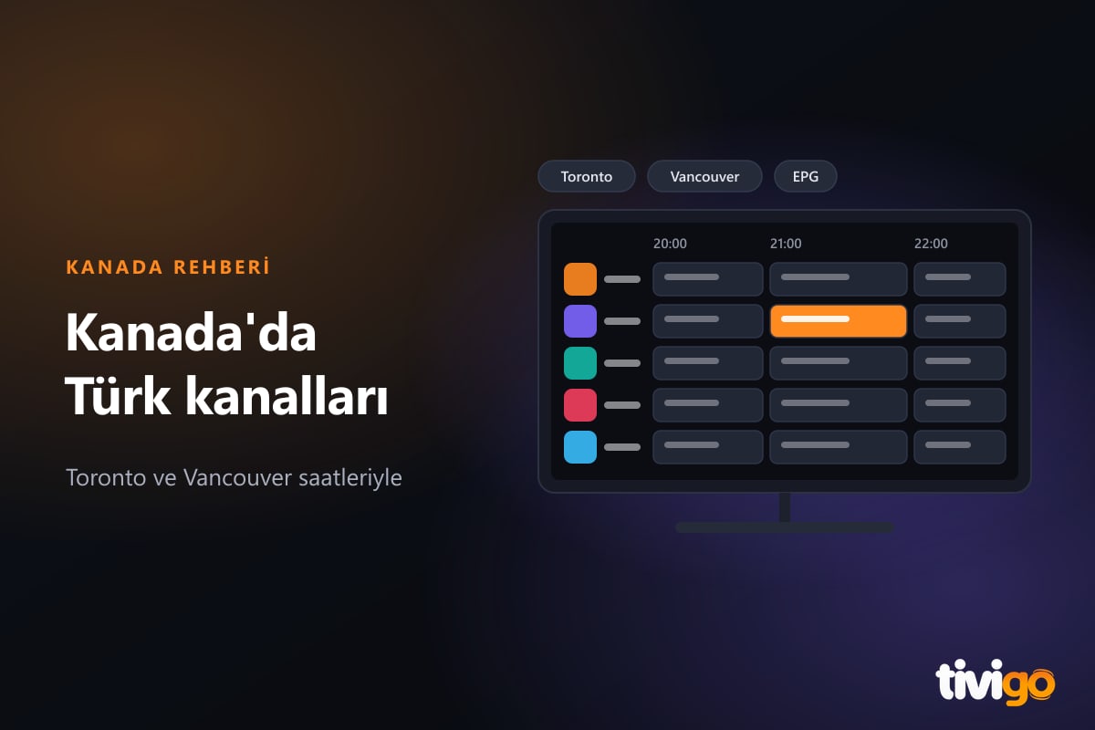 Program rehberi ızgarası üzerinde Toronto ve Vancouver saat etiketleri
