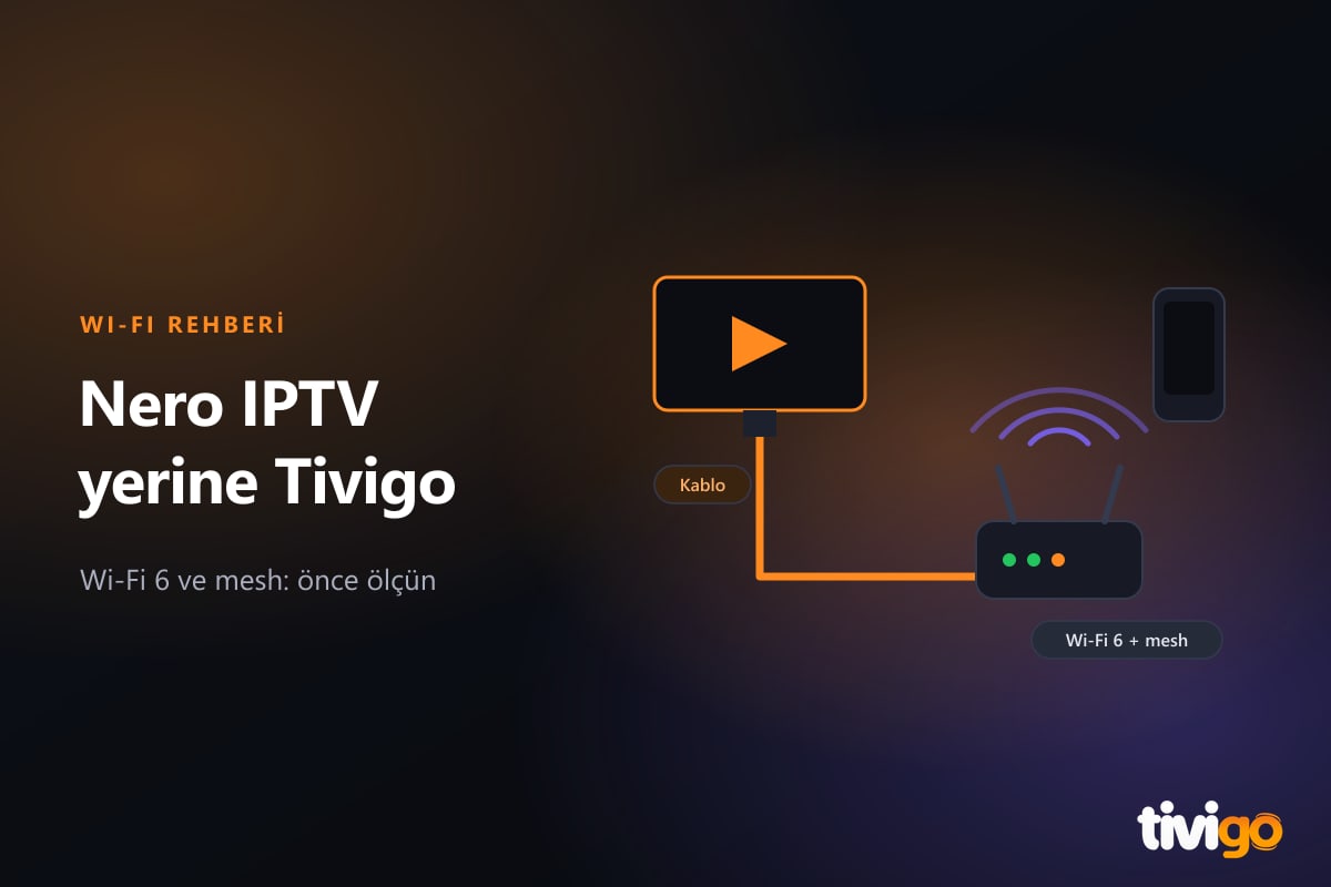 Modemden televizyona uzanan kablosuz sinyal ve mesh noktaları