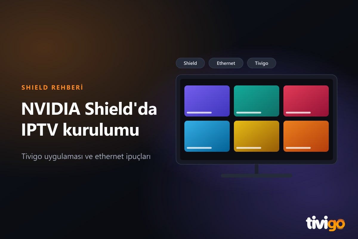 Televizyona ethernet kablosuyla bağlı Android TV kutusu ve ekranda Tivigo