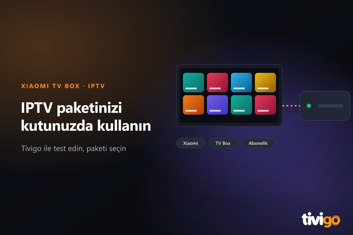 Xiaomi TV Box ile televizyonu IPTV için kullanmayı temsil eden kutu ve ekran